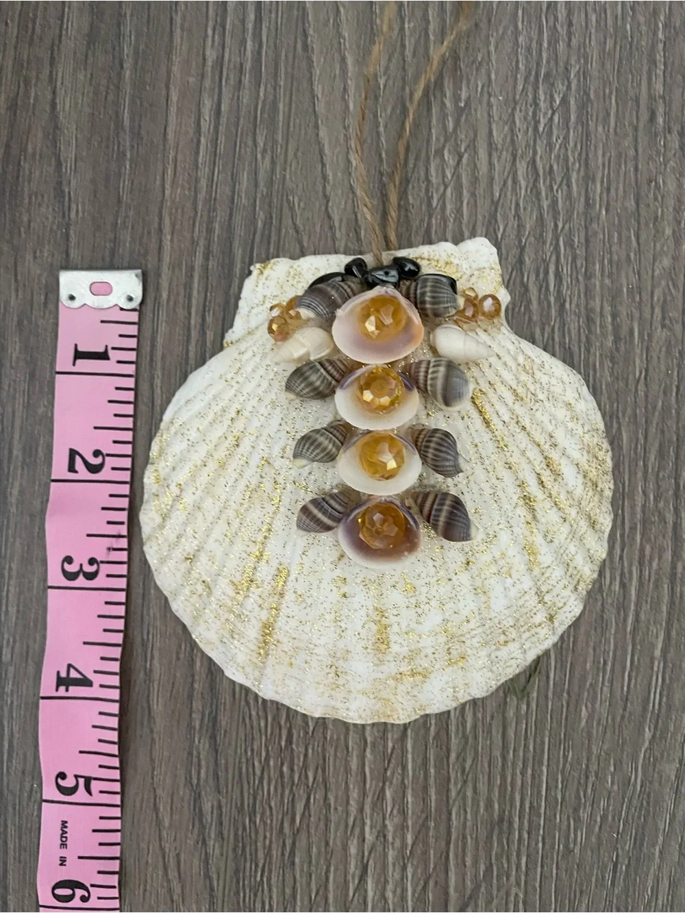 Seashell Ornament Handmade 4.5-5” Gold Beaded Coastal Beach Festive Christmas